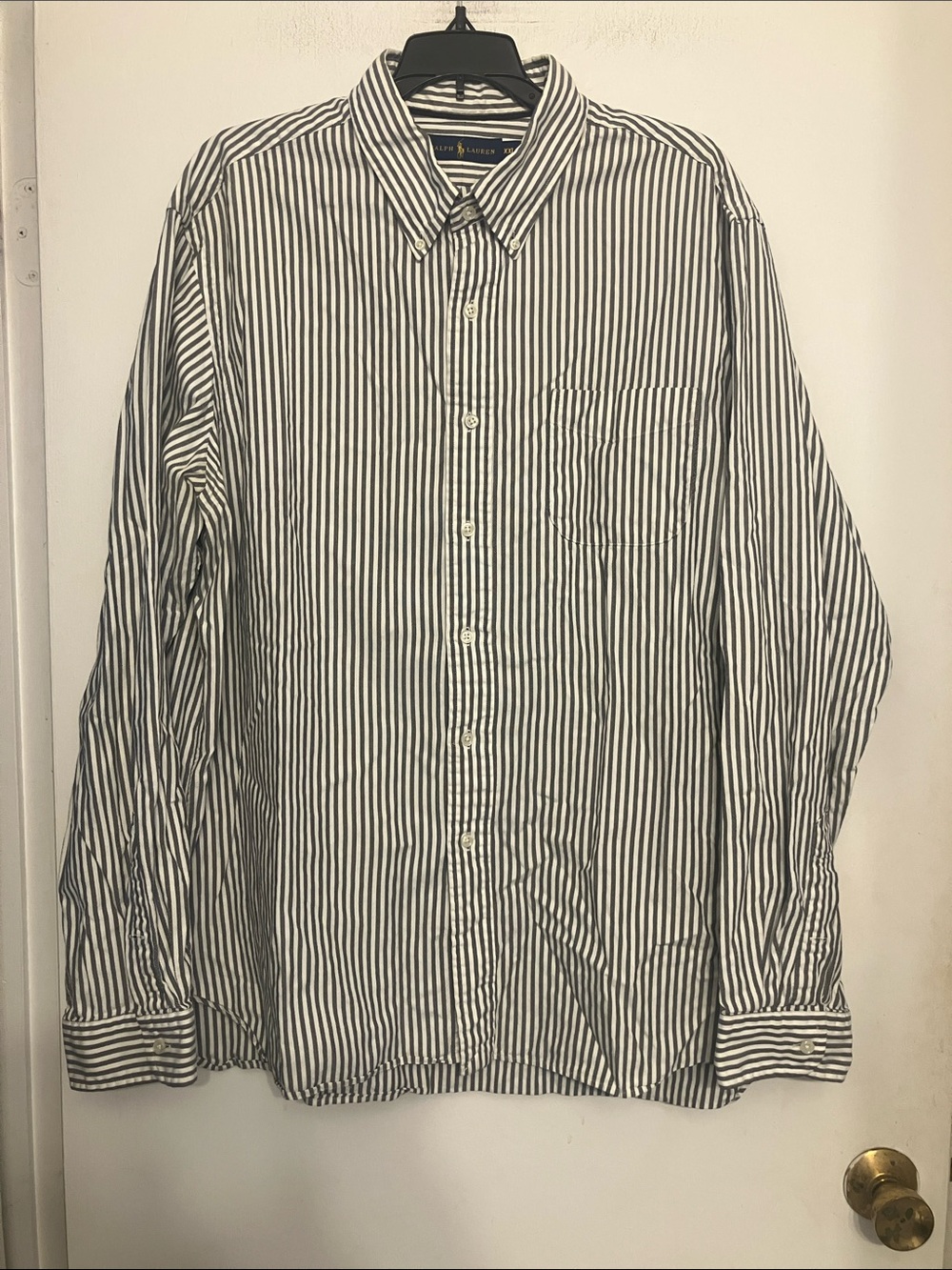 Ralph Lauren 100% cotton Men's Long Sleeve white+ grey Striped Dress Shirt XXL